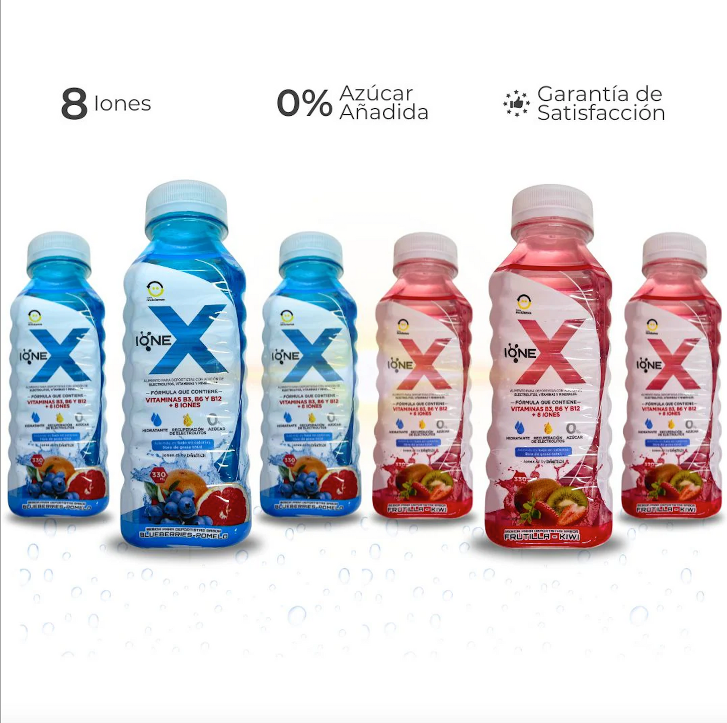 6 Botellas, Mix de sabores Blueberry y Frutilla Kiwi 330cc.